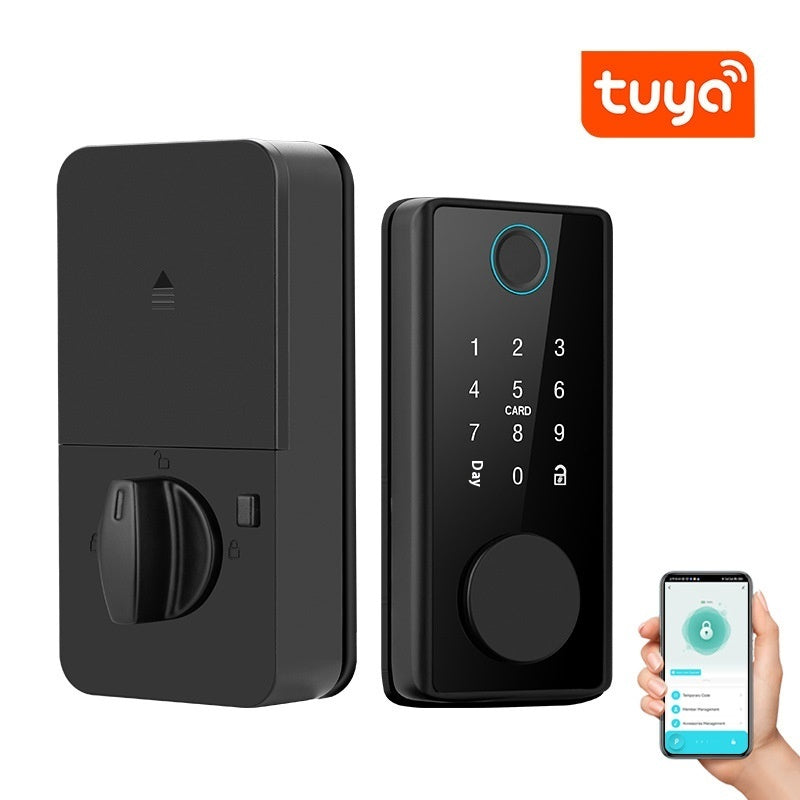 Graffiti Smart Door Lock Wooden Door Fingerprint Lock Auxiliary Closing Smart WiFi Door Lock (Fingerprint + Code)
