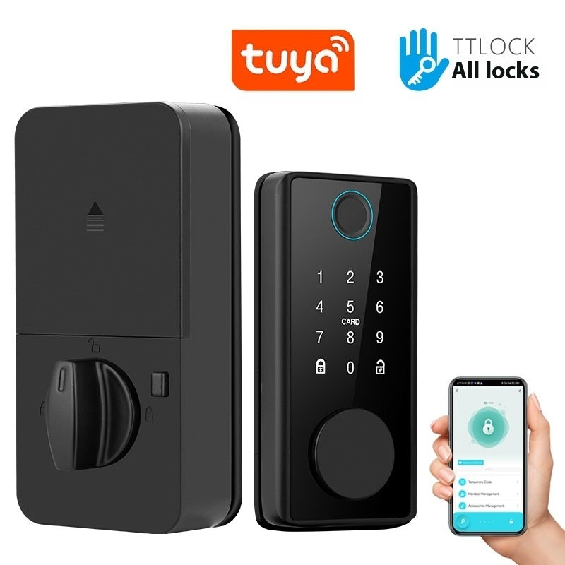 Graffiti Smart Door Lock Wooden Door Fingerprint Lock Auxiliary Closing Smart WiFi Door Lock (Fingerprint + Code)